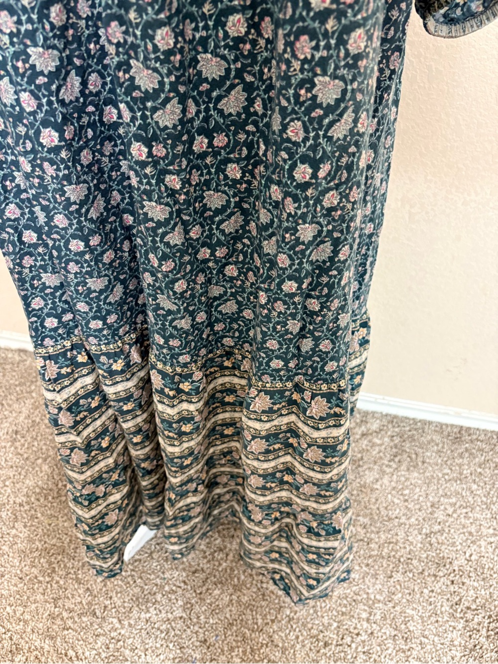 Cortefiel Grandmacore Boho Women's Green Floral Tiered Maxi Dress Size 6 - Picture 5 of 11